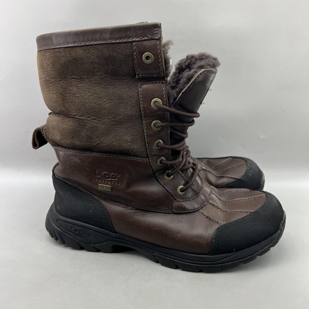 UGG Butte Waterproof Leather Winter Boots Men Size 10 Brown Leather Comfort Shoe